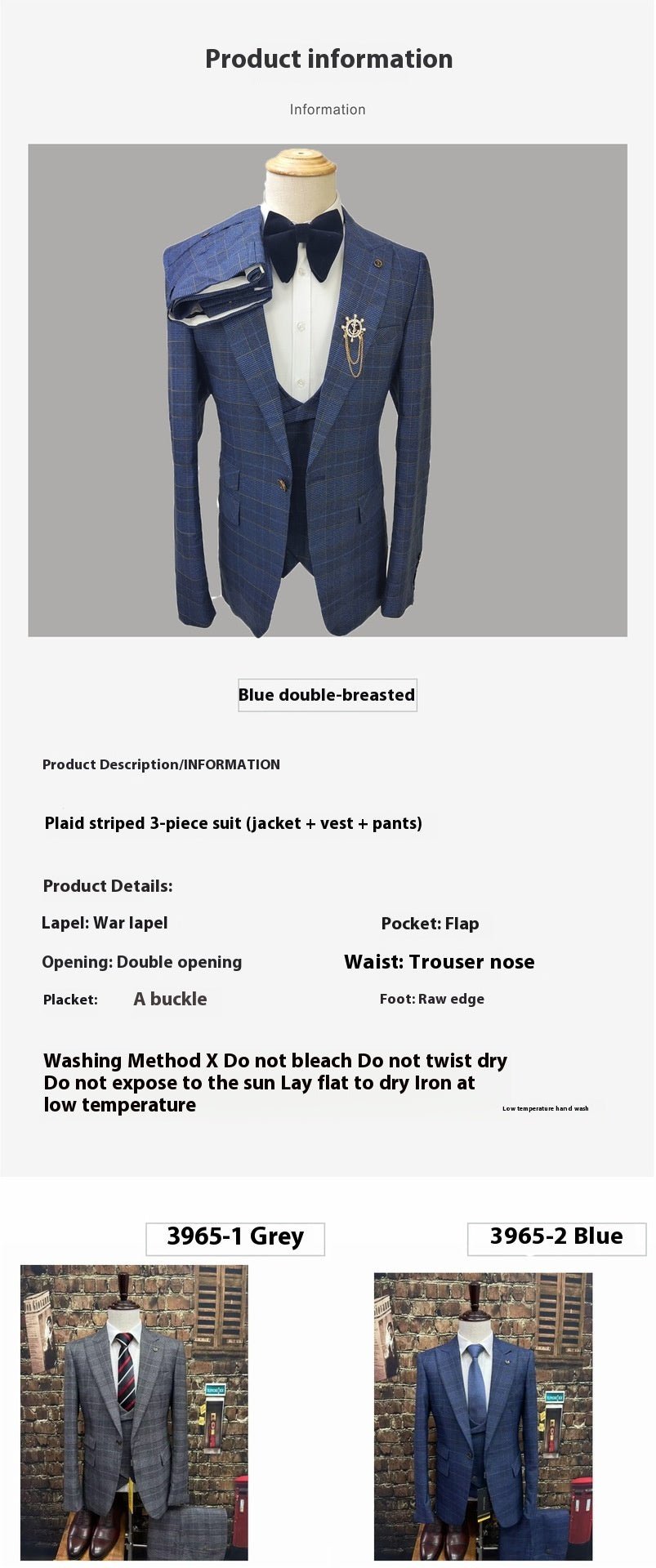 Business Slim-fit Plaid Striped Men's Suit Set