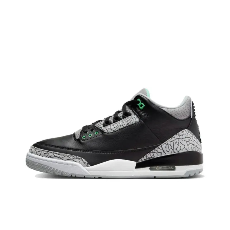 Air Jordan 3 Green Glow - Classic White Leather Upper with Black Accents and Vibrant Highlights