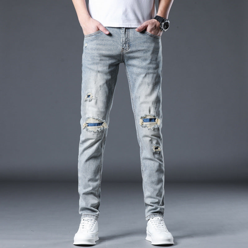 New Patch Ripped Jeans Men's Stretch