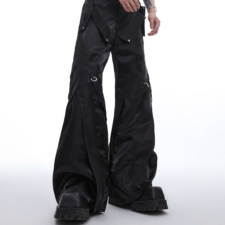 Liquid Glossy Deconstruction Leather Metal Buckle Slightly Flared Casual Pants