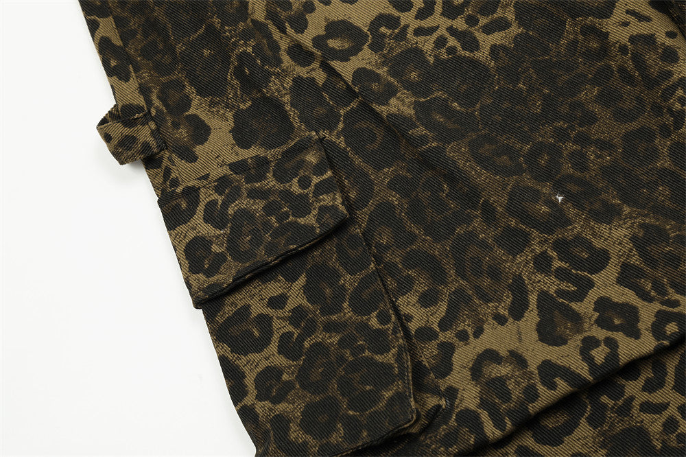 Leopard Camouflage Pleated Casual Straight Trousers