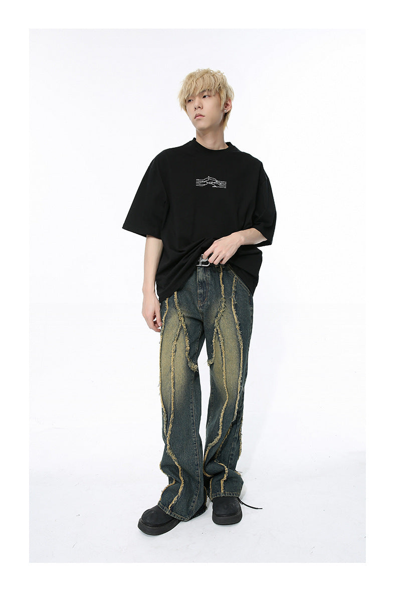 Niche Deconstructs Frayed Stitching Damaged Wind-washed Jeans