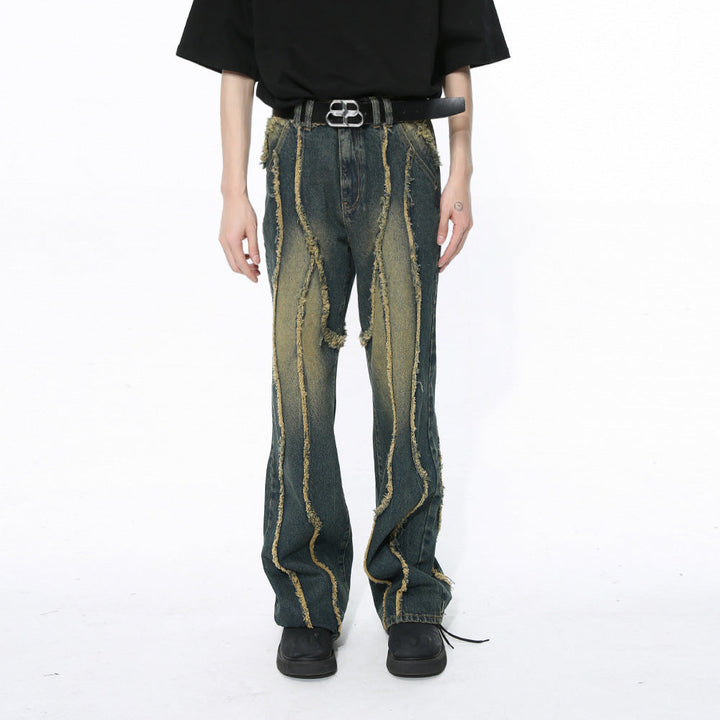 Niche Deconstructs Frayed Stitching Damaged Wind-washed Jeans