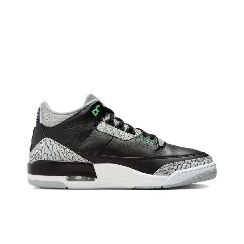 Air Jordan 3 Green Glow - Classic White Leather Upper with Black Accents and Vibrant Highlights