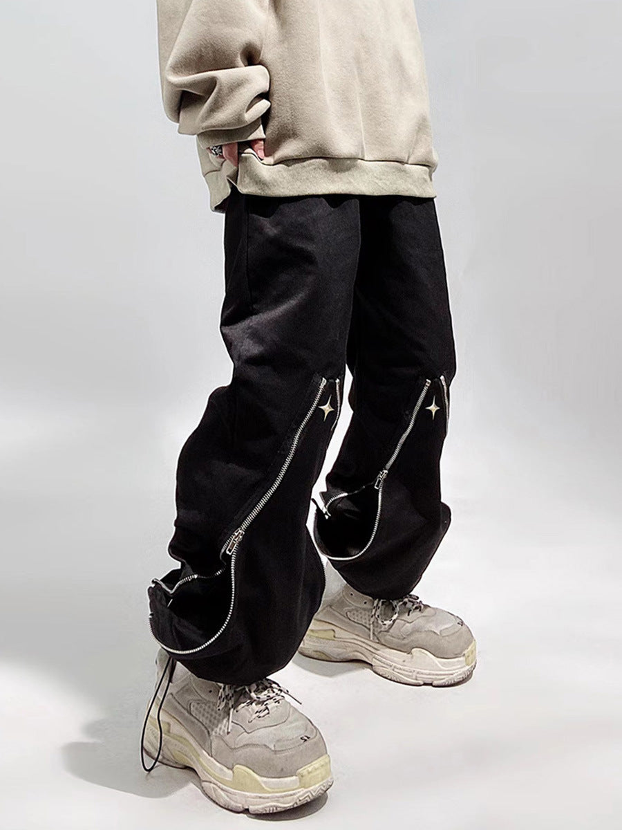 Loose Casual Functional Zipper Straight-leg Trousers