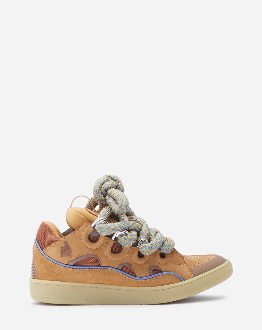 CURB SNEAKERS IN LEATHER WITH SNAKE LACES / CAMEL