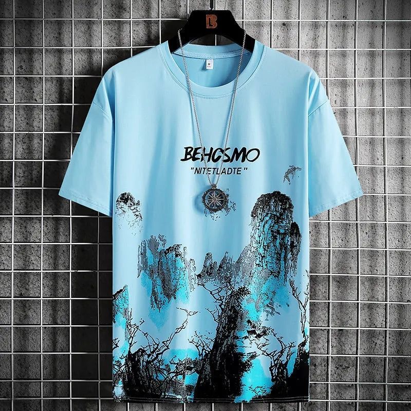 Short Sleeve Men's Ink Painting Graffiti T-shirt Sports Breathable