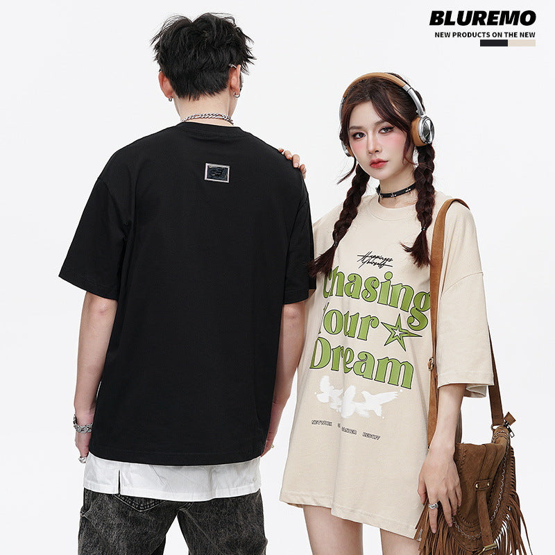 Fashion Letters Printed Drop Shoulder Short Sleeve Heavy Loose