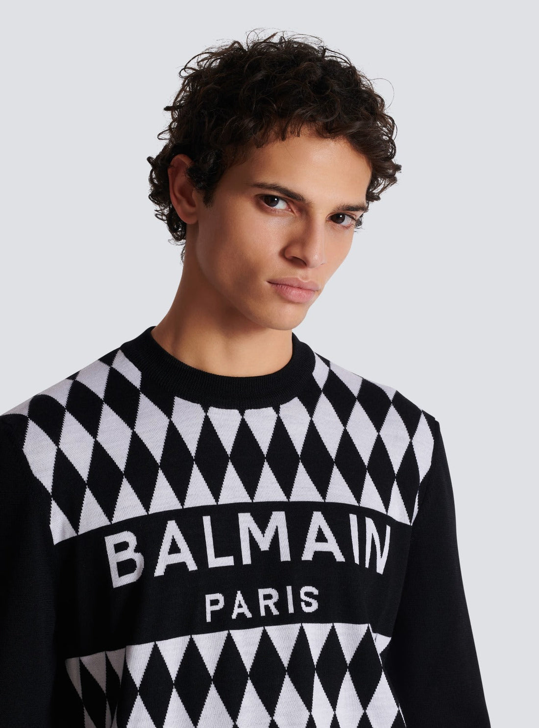 Diamond Balmain Paris two-tone jacquard jumper