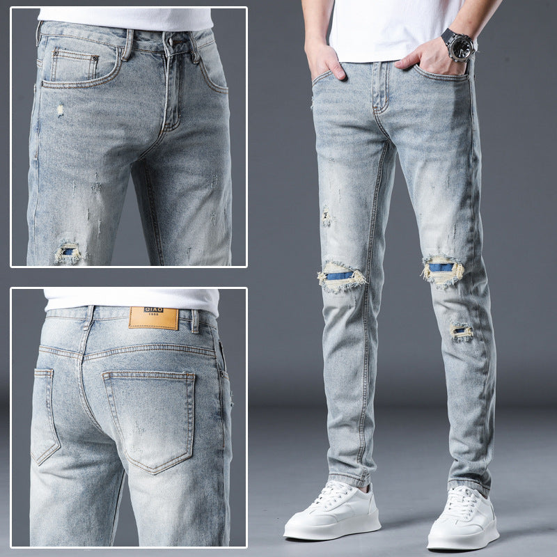 New Patch Ripped Jeans Men's Stretch