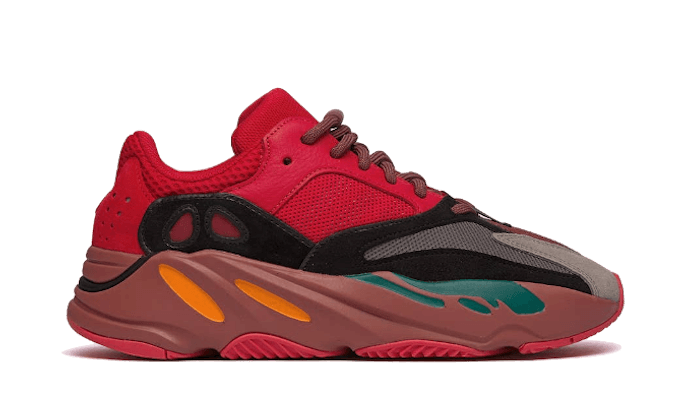 Adidas Yeezy 700 Hi-Res Red Sneakers - Premium Red Leather, Gray Suede, Bordeaux Sole, Stylish Design