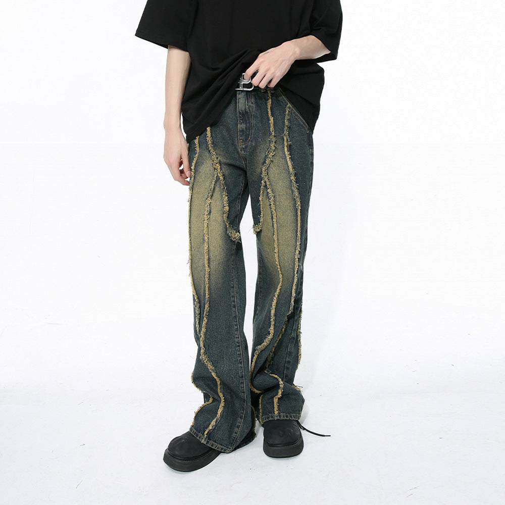 Niche Deconstructs Frayed Stitching Damaged Wind-washed Jeans