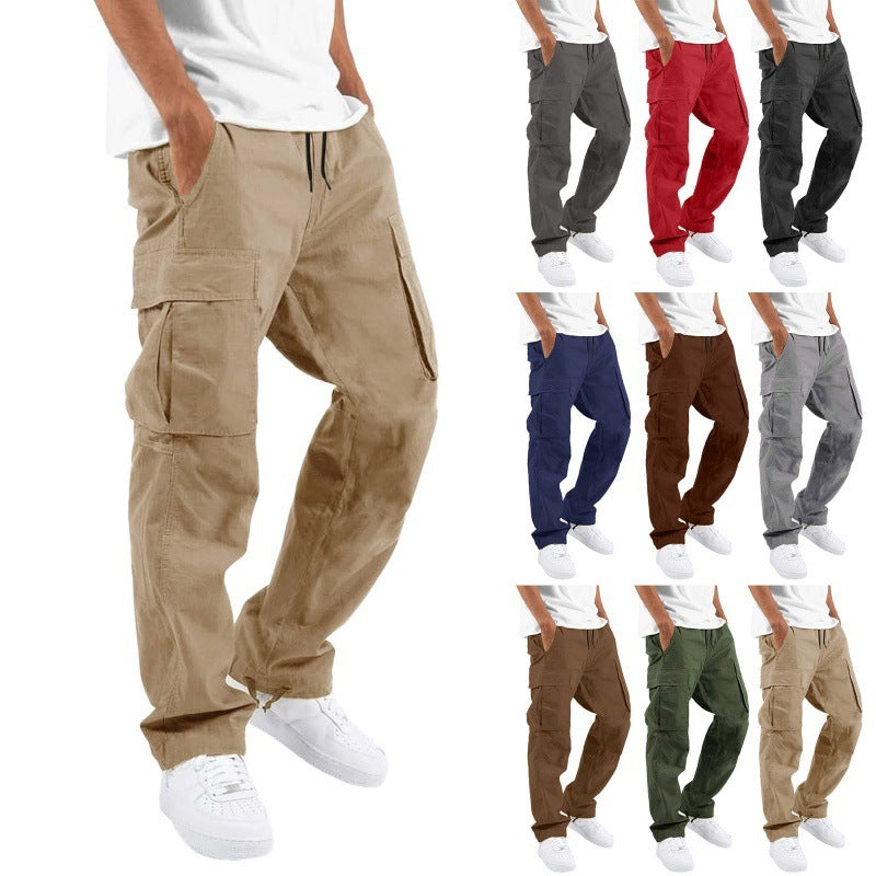 Summer New Men's Overalls Drawstring Multi-pocket Casual Trousers