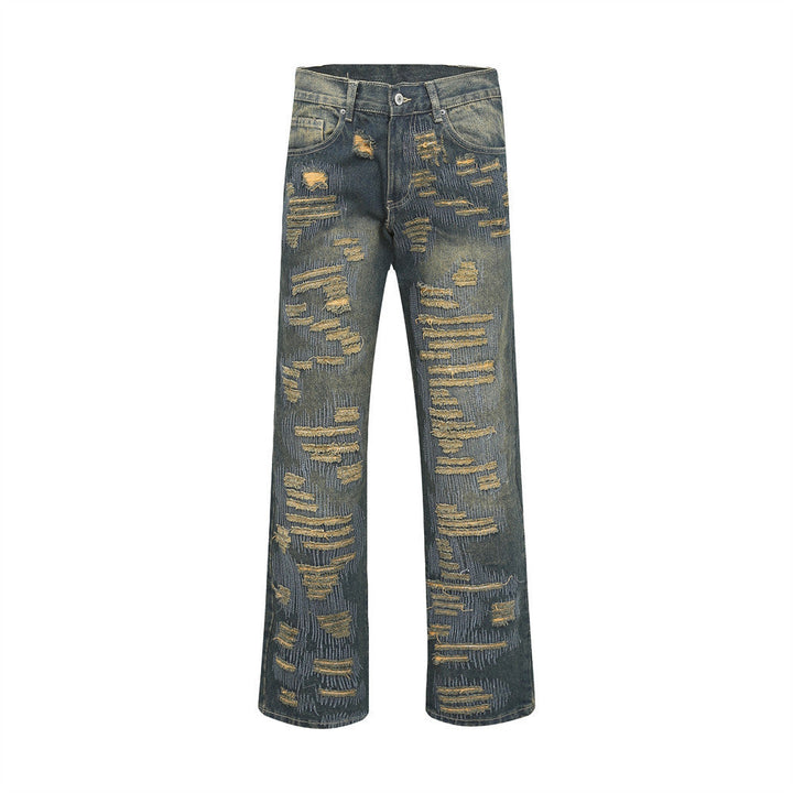 Men's Ripped Embroidered Wide-leg Jeans