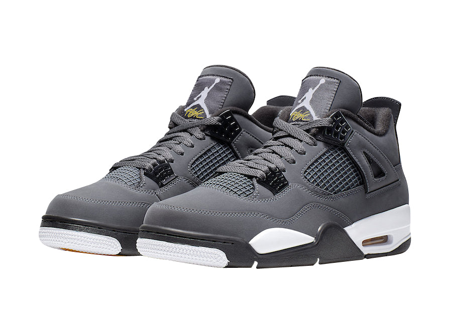 Air Jordan 4 Cool Grey 2019 Retro Sneakers with Chrome Logos and Yellow Flight Stitching