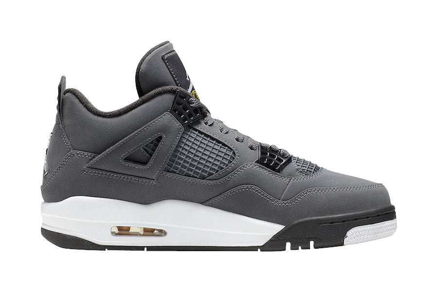 Air Jordan 4 Cool Grey 2019 Retro Sneakers with Chrome Logos and Yellow Flight Stitching