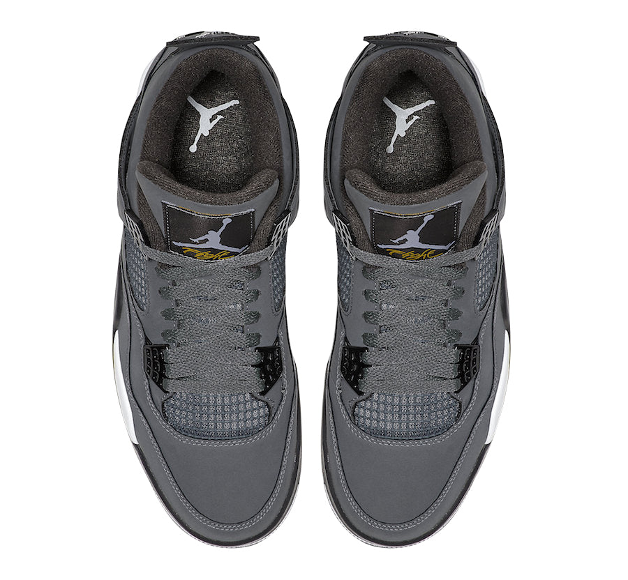 Air Jordan 4 Cool Grey 2019 Retro Sneakers with Chrome Logos and Yellow Flight Stitching