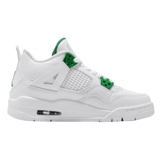 Air Jordan 4 GS Metallic Green - All-White Leather Upper With Pine Green Accents and Branding