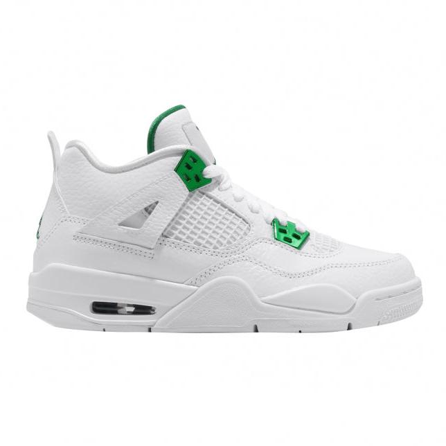 Air Jordan 4 GS Metallic Green - All-White Leather Upper With Pine Green Accents and Branding