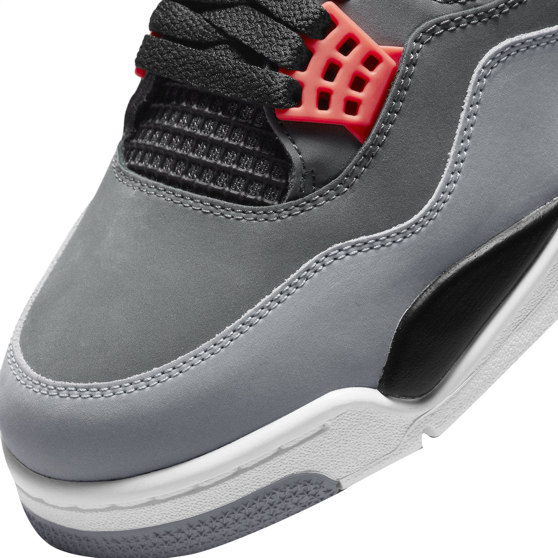 Air Jordan 4 Infrared Sneakers With Nubuck Upper, Grey and Black Accents, Waffle Eyelets