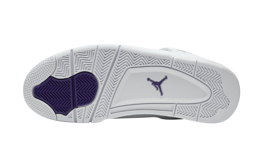 Air Jordan 4 Metallic Purple Sneakers - White Leather with Purple and Silver Accents, Jumpman Logo