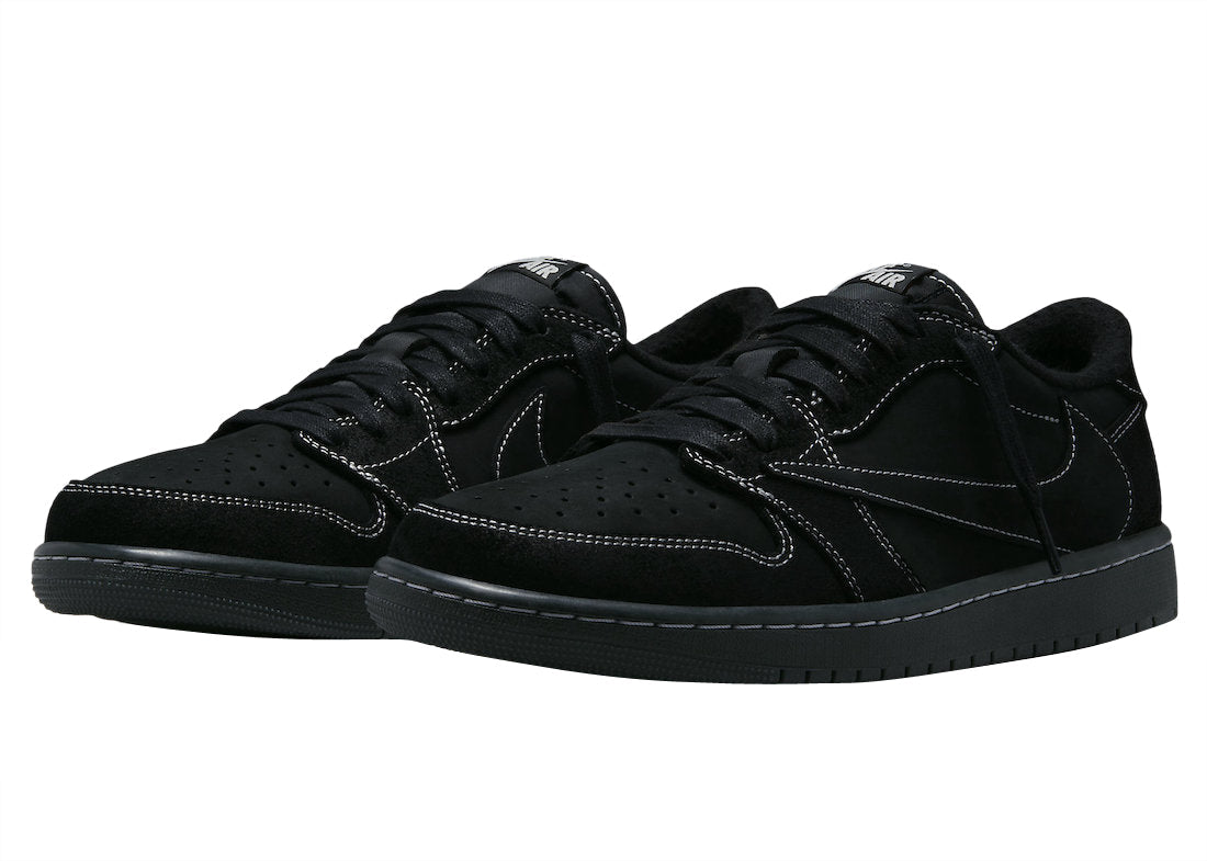 Air Jordan 1 Low SP Travis Scott Black Phantom - Premium Black Suede, Reverse Swoosh, Embroidered Bee