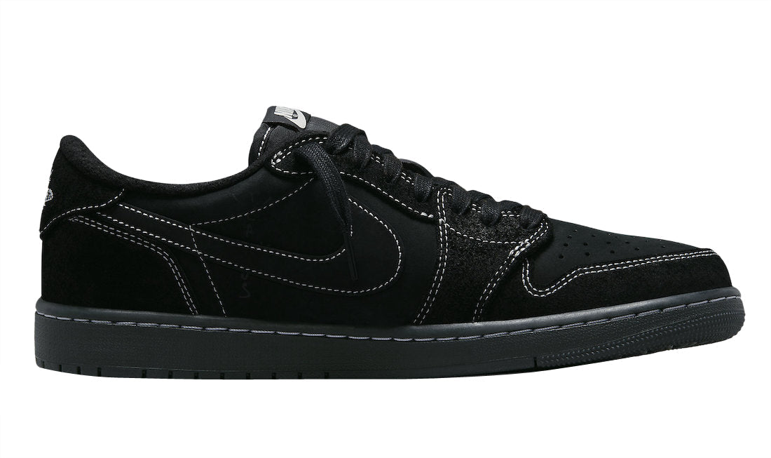 Air Jordan 1 Low SP Travis Scott Black Phantom - Premium Black Suede, Reverse Swoosh, Embroidered Bee