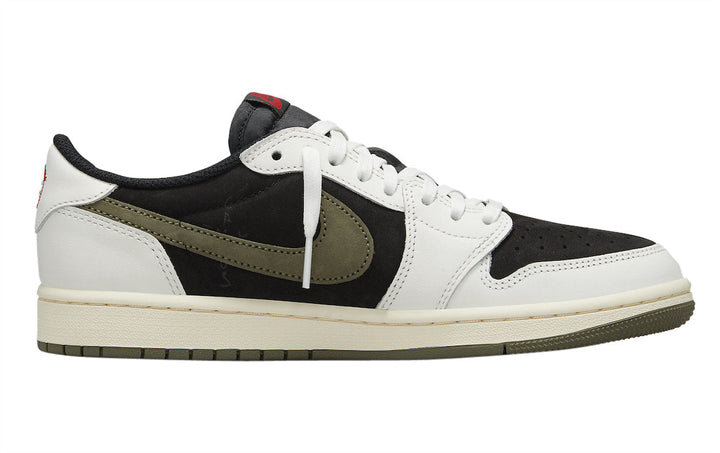 Air Jordan 1 Retro Low OG SP Travis Scott Olive - Premium Black Suede, Green Inverted Swoosh, Vintage Style