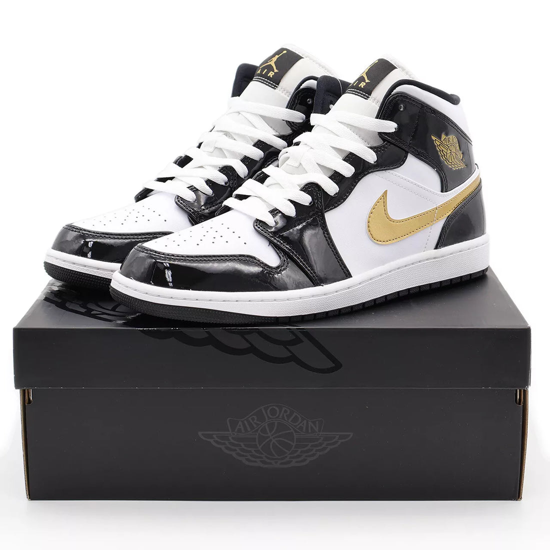 Nike Air Jordan 1 Mid SE Metallic Gold Patent Black White